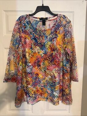Ali Miles Multicolor Mesh Scoop Neck Tunic